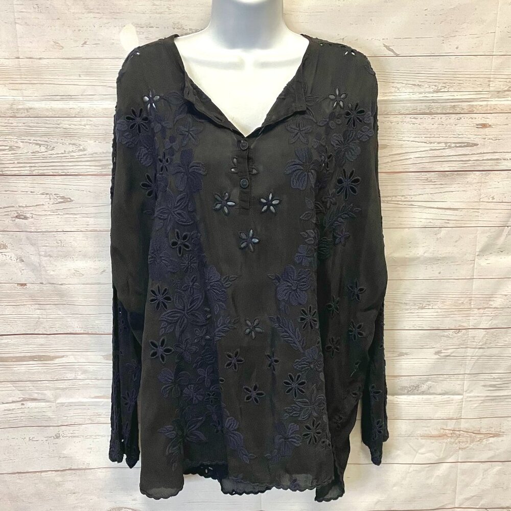Johnny Was Eyelet Embroidered Rayon Blouse